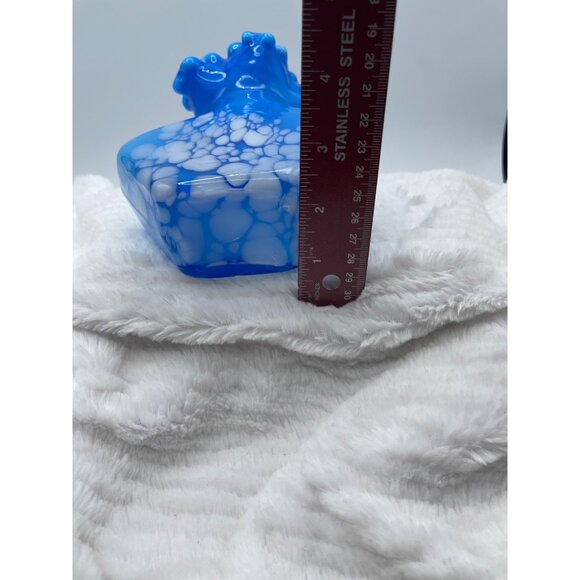 Vintage Hand-Blown Vase Bright Sky Blue and White Accents, Ruffled Edge - Picture 10 of 10